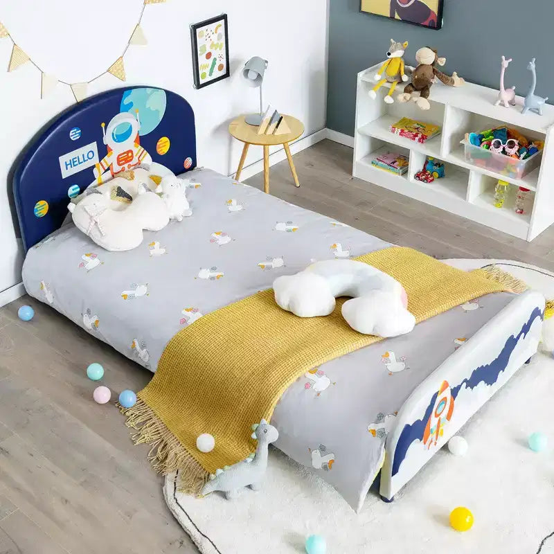 Lit Plateforme capitonné pour enfants Lit simple en bois pour enfants Motif Astronaute