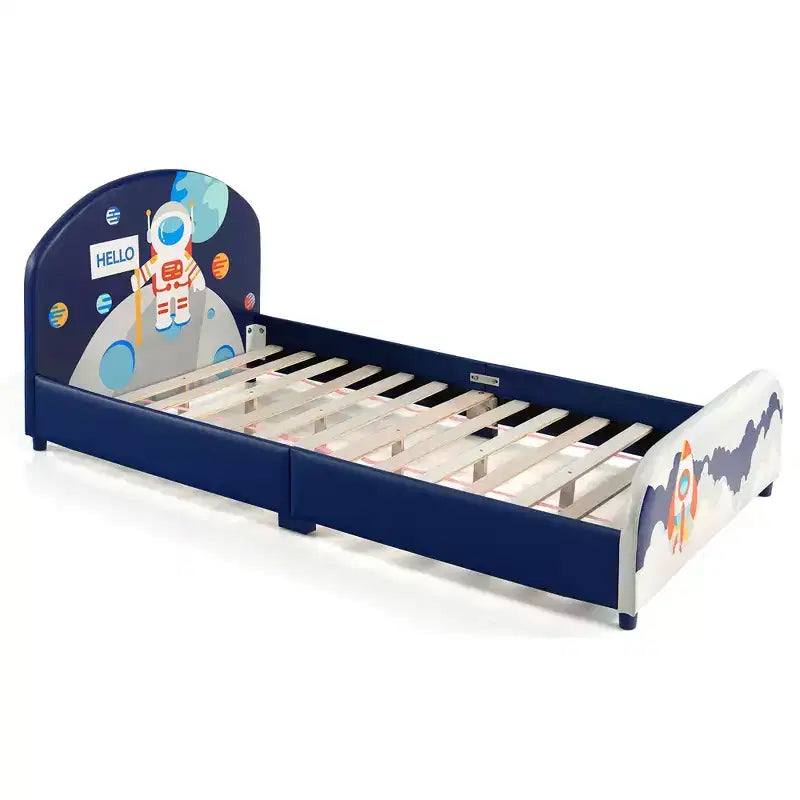 Lit Plateforme capitonné pour enfants Lit simple en bois pour enfants Motif Astronaute